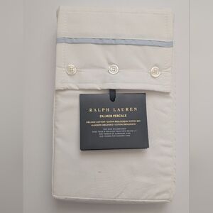 New Ralph Lauren Palmer Percale Organic King Pillowcases Pkg of 2 Pale Sky Blue
